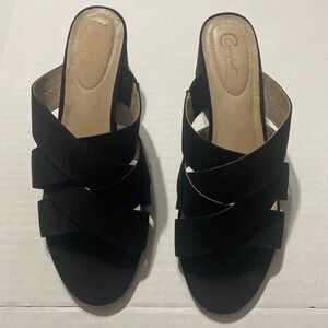 Cato Women's Size 9M Black Crisscross Straps Faux Suede Block Heel Open Sandals